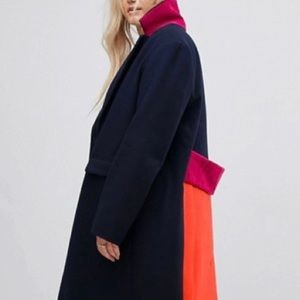 EUC ASOS FULL-LENGTH NAVY COLORBLOCK COAT